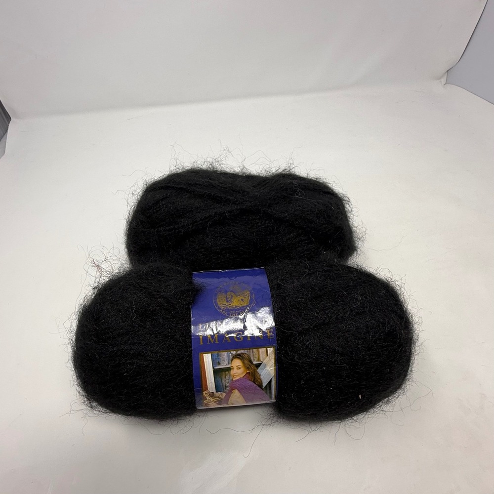 Lion Brand Imagine Yarn Black 153 Mohair Blend Worsted 2.5oz 222yd 2 Balls